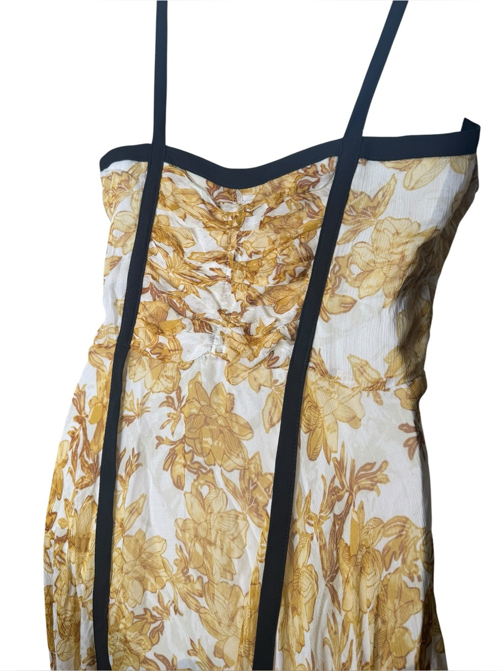 New Zara Printed Ecru Yellow Black Trim Dress - Picture 7 of 13